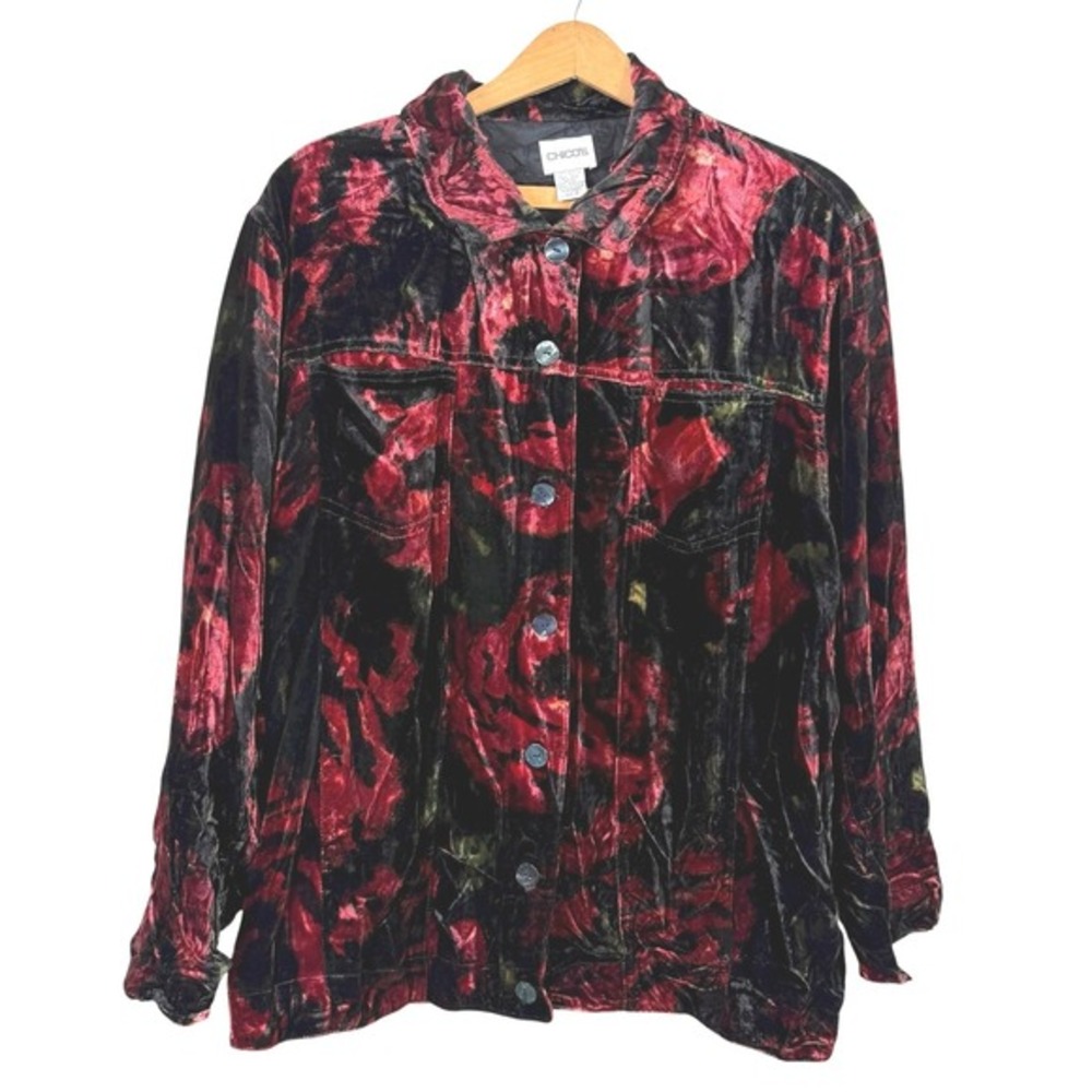 Chico's Velvet Burnout Jacket Top‎ Size 2 (US Large/12) Rayon Silk Dark Romantic
